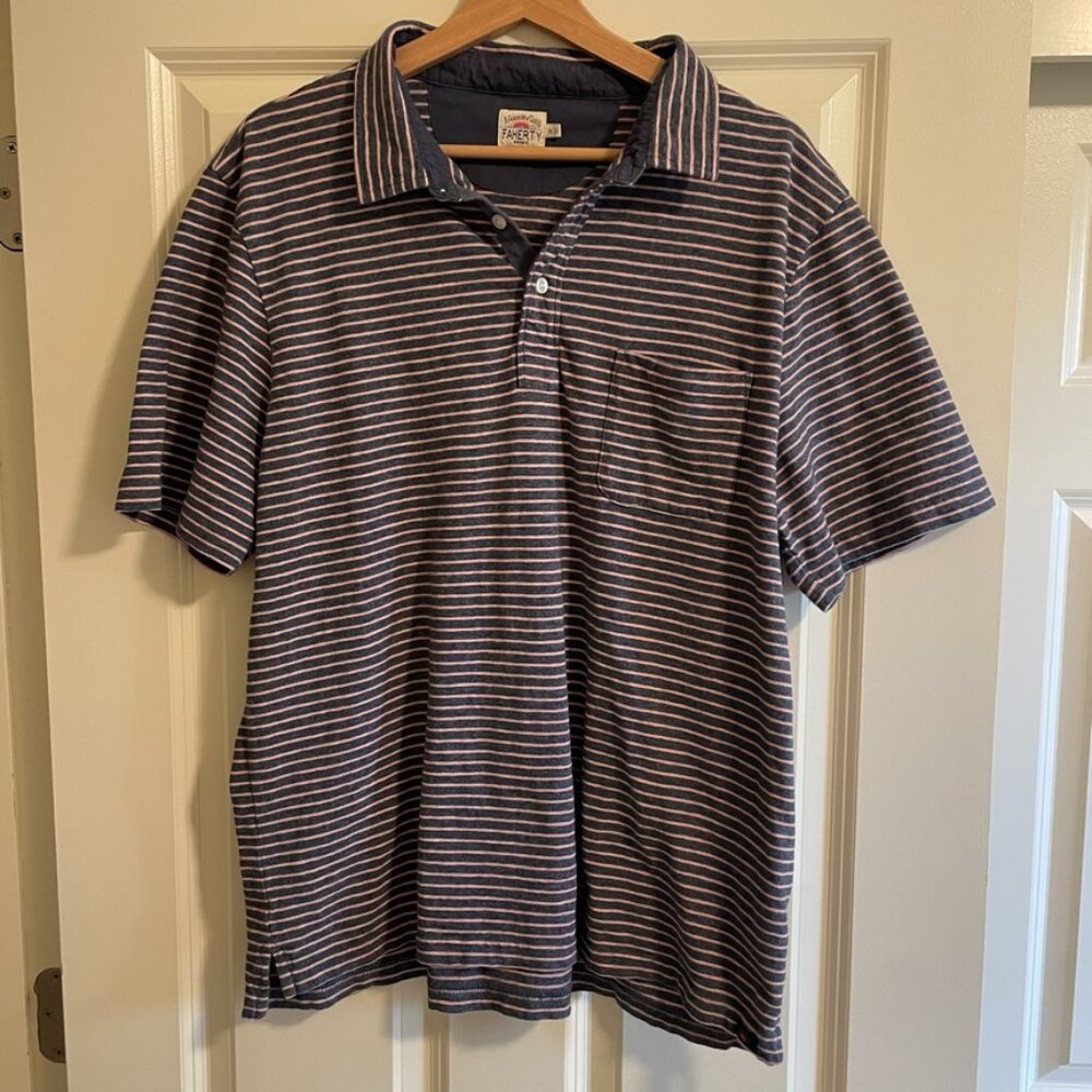 Faherty Men's Indigo Dyed Striped Pocket Polo Shirt